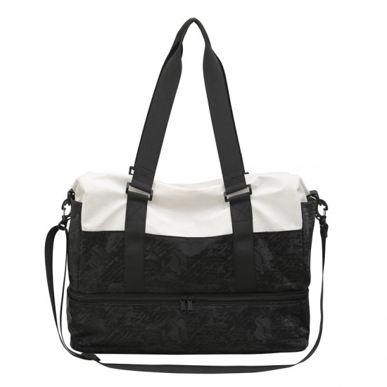 Couple's simple casual travel bag, dark-patterned carry-on luggage with shoe compartment Wet/Dry Separate Sports Bag, Trolley-Attachable