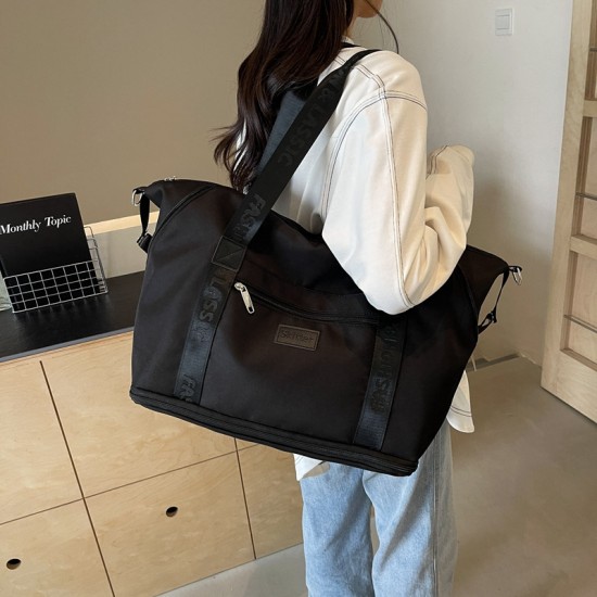 Expandable large-capacity travel bag, single-shoulder travel bag with wet/dry separation and casual gym bag with trolley