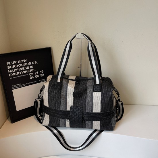 Cross-border large-capacity striped travel bag, fashionable short-distance commuter handheld fitness bag, simple and stylish storage travel bag