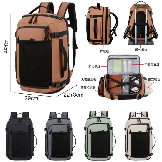 Casual travel bag, large-capacity double Shoulder bag with wet/dry separation, sports and fitness bag with separate shoe compartment, travel backpack