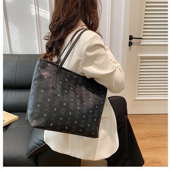 Cross-border trade retro large-capacity handbags, fashionable and trendy printed tote bags, simple commuter shoulder bags