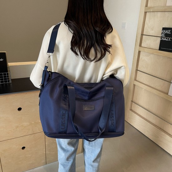 Expandable large-capacity travel bag, single-shoulder travel bag with wet/dry separation and casual gym bag with trolley