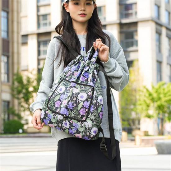 Fashionable sports bag, foldable drawstring handbag, large-capacity, portable, casual, home shopping backpack