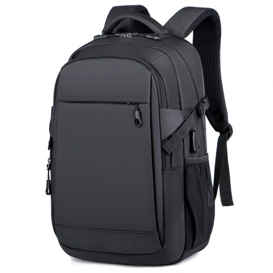 Cross-border men's laptop bags, trendy travel bags with headphone jacks, leather-wrapped backpacks for business commuting and casual student backpacks.