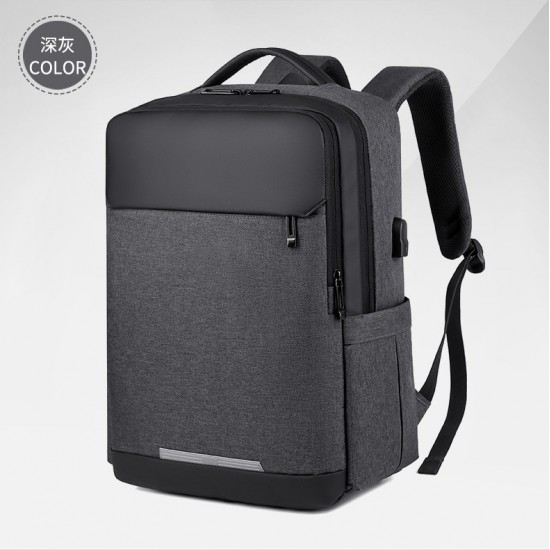 Wholesale logo-printed backpacks for college students, simple commuting backpacks with multiple compartments, 15-inch laptop backpacks.