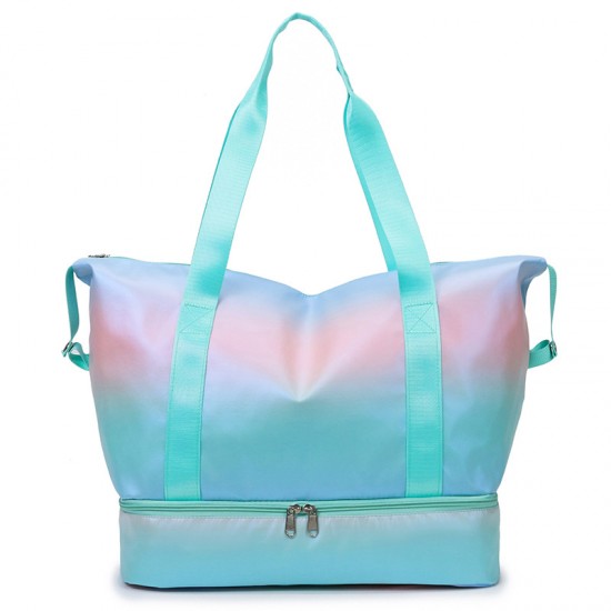 Women's fitness bags with gradient shading and large capacity. Shoe compartment travel bag, wet/dry separation, sports and fitness bag with trolley attachment