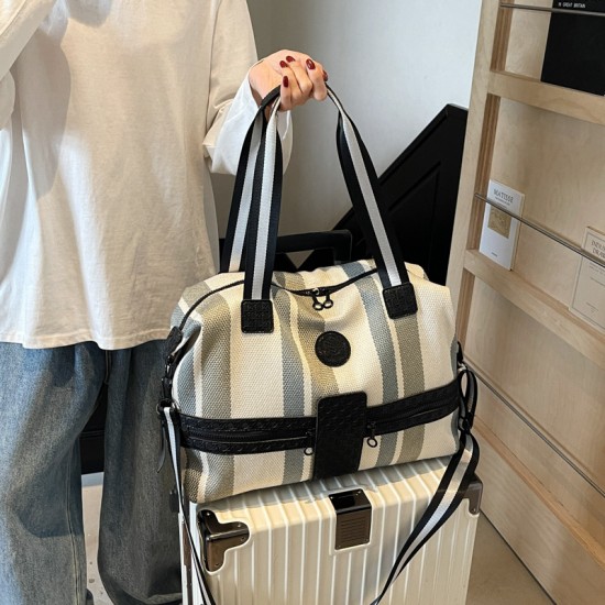 Cross-border large-capacity striped travel bag, fashionable short-distance commuter handheld fitness bag, simple and stylish storage travel bag