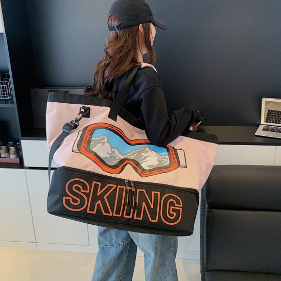 Large-capacity gym bag with shoe compartment, drawstring storage, men's travel luggage storage bag