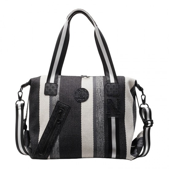 Striped retro travel bag, large-capacity lightweight handbag for women, short-distance travel luggage, wet/dry fitness bag