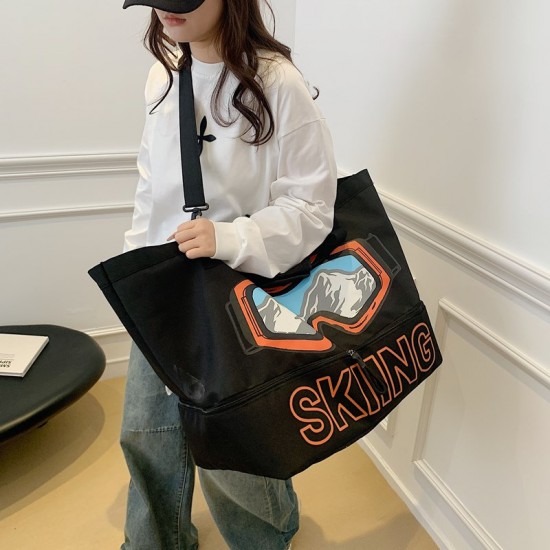 Large-capacity gym bag with shoe compartment, drawstring storage, men's travel luggage storage bag