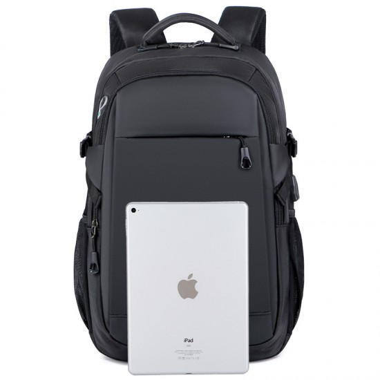 Cross-border men's laptop bags, trendy travel bags with headphone jacks, leather-wrapped backpacks for business commuting and casual student backpacks.