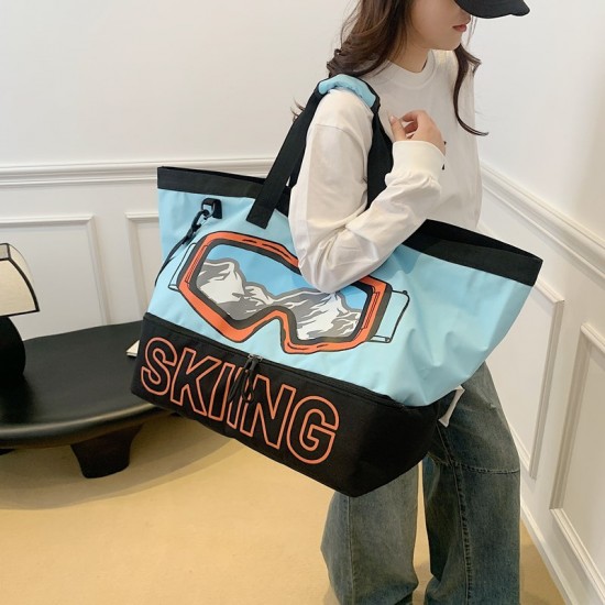 Large-capacity gym bag with shoe compartment, drawstring storage, men's travel luggage storage bag