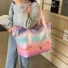 Women's fitness bags with gradient shading and large capacity. Shoe compartment travel bag, wet/dry separation, sports and fitness bag with trolley attachment