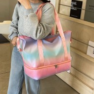 Women's fitness bags with gradient shading and large capacity. Shoe compartment travel bag, wet/dry separation, sports and fitness bag with trolley attachment