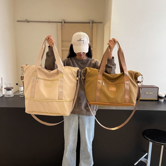 Expandable large-capacity travel bag, single-shoulder travel bag with wet/dry separation and casual gym bag with trolley